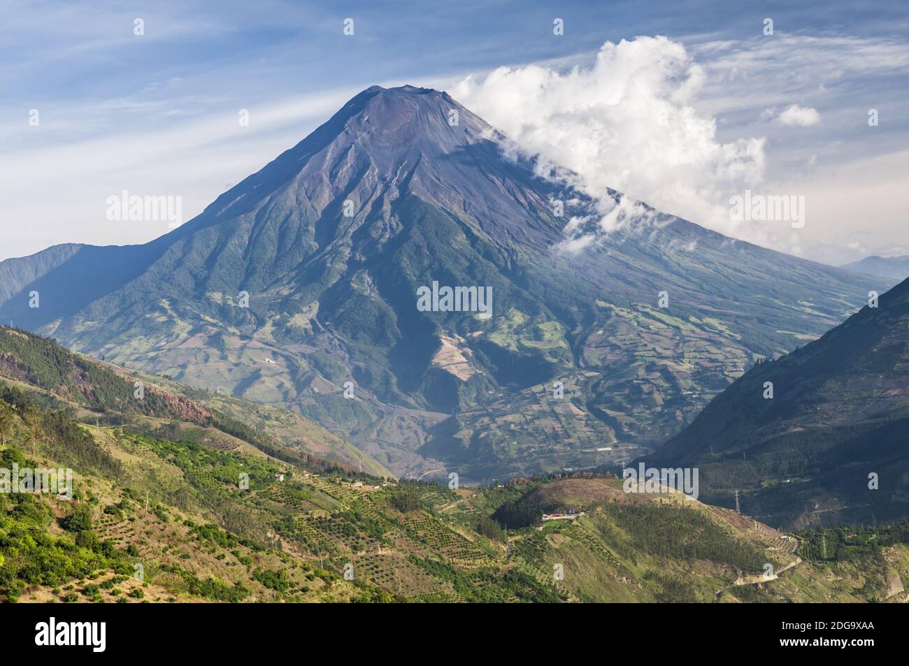 Volcano Tungurahua in the Andes near the town of Banos, Ecuador. Stock Photo