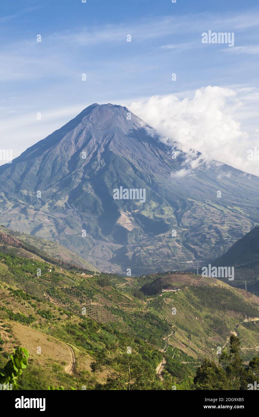 Volcano Tungurahua in the Andes near the town of Banos, Ecuador. Stock Photo