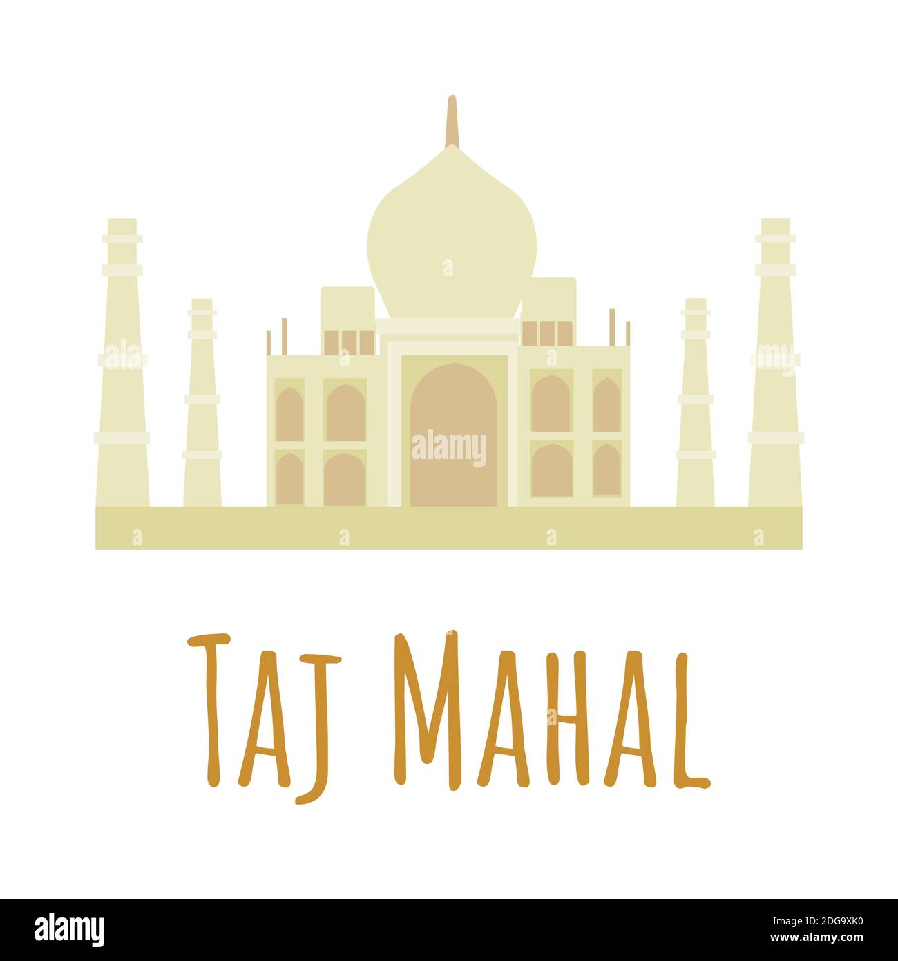 Flat style Taj Mahal. Symbol of India. Vector illustration isolated on white background. Stock Vector
