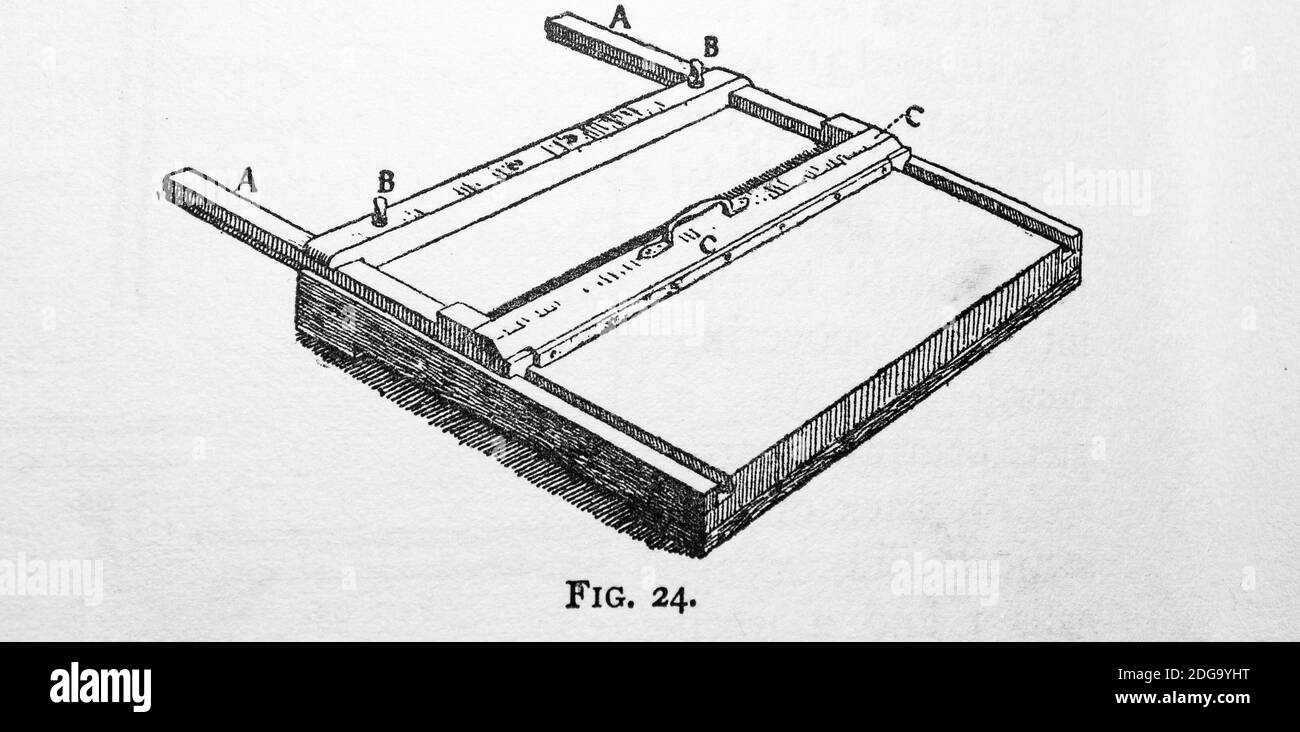 Vintage bookbinding tools, bookbinder tool black and white illustration