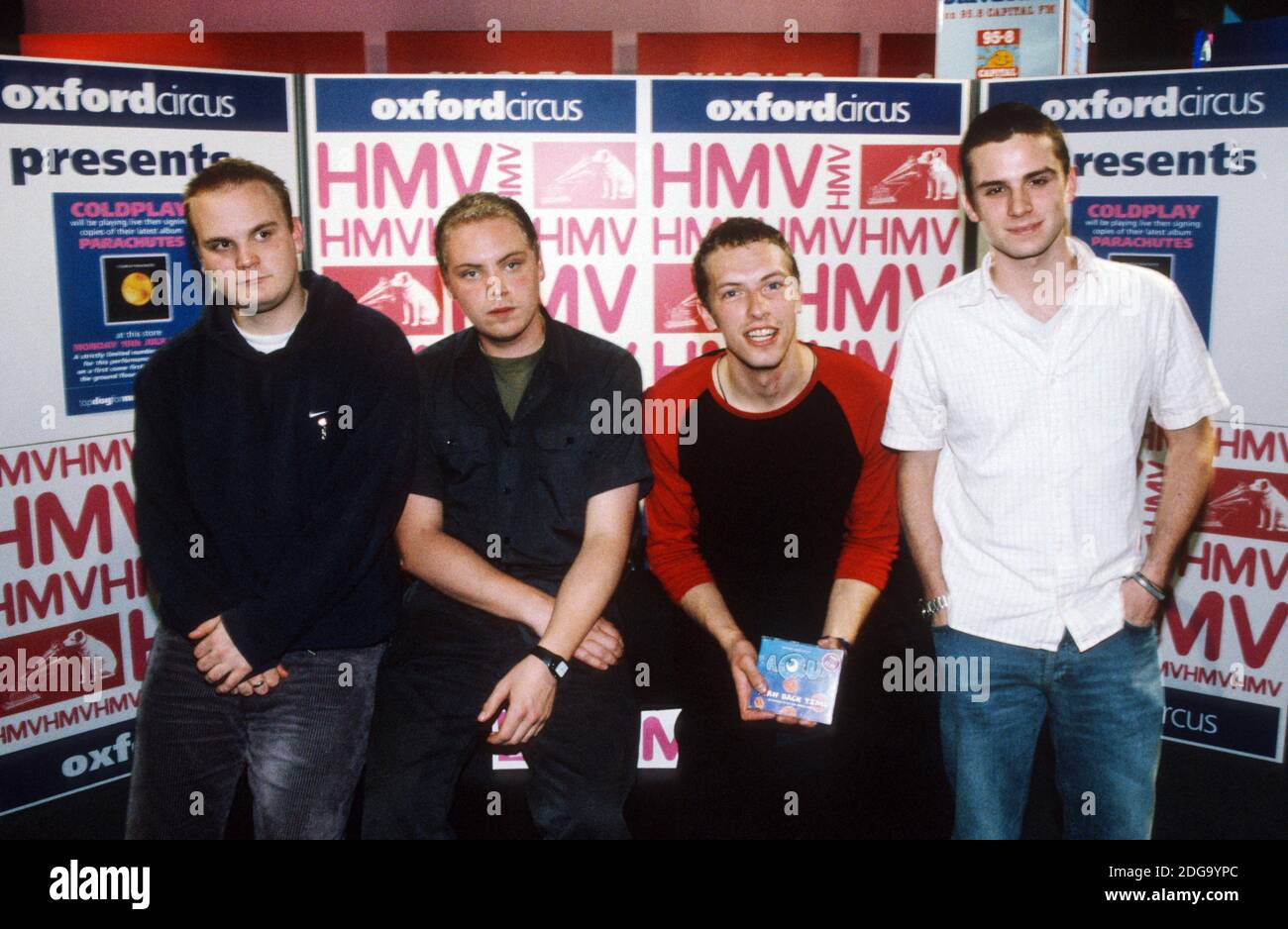 Coldplay at  HMV record store 10th July 2000,Oxford Street, London, England, United Kingdom. Stock Photo