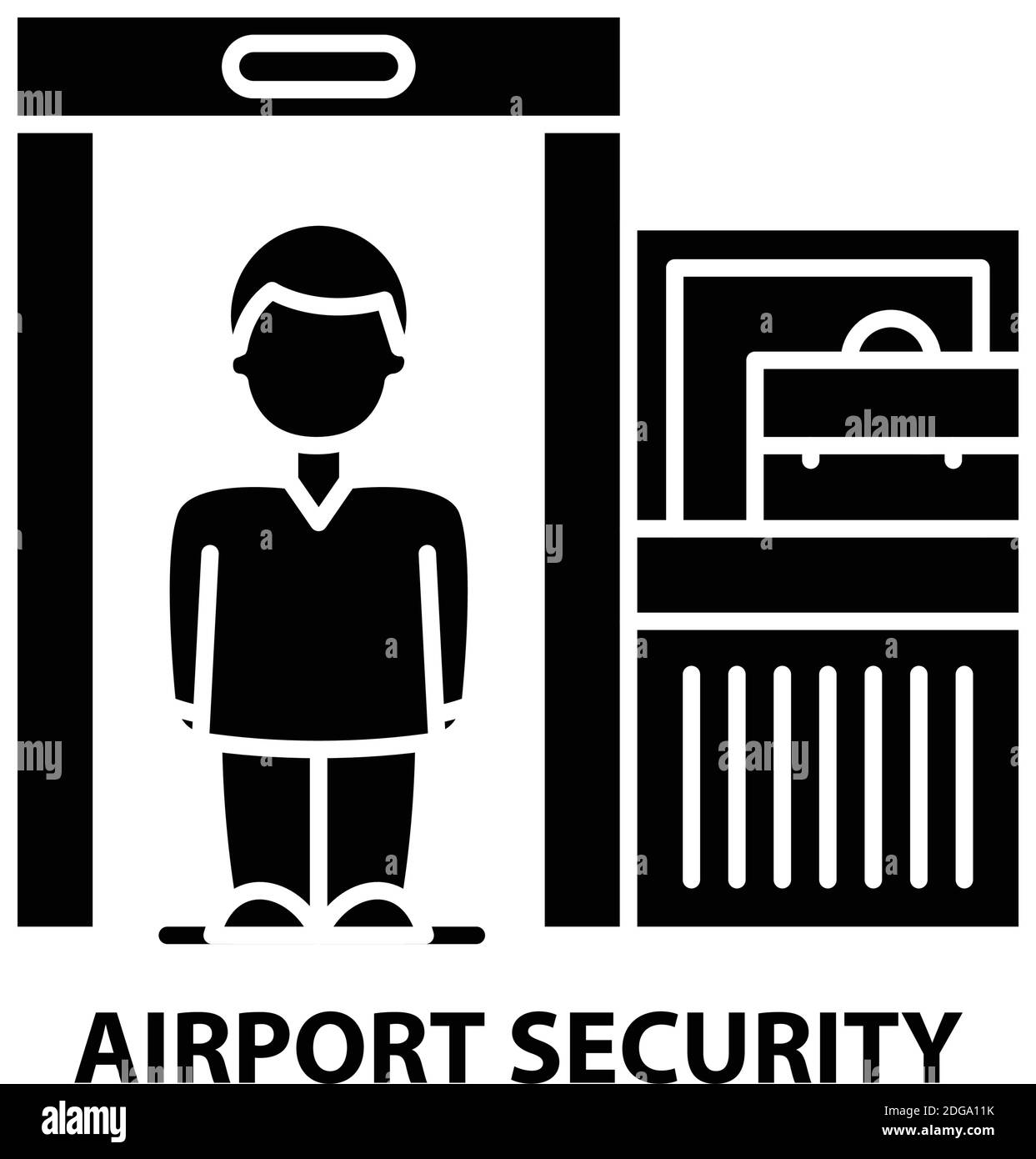 airport security icon, black vector sign with editable strokes, concept illustration Stock Vector