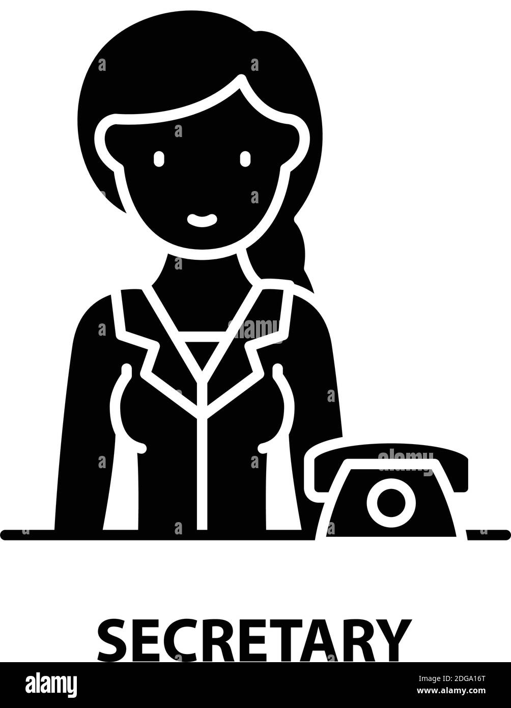 secretary sign icon, black vector sign with editable strokes, concept illustration Stock Vector