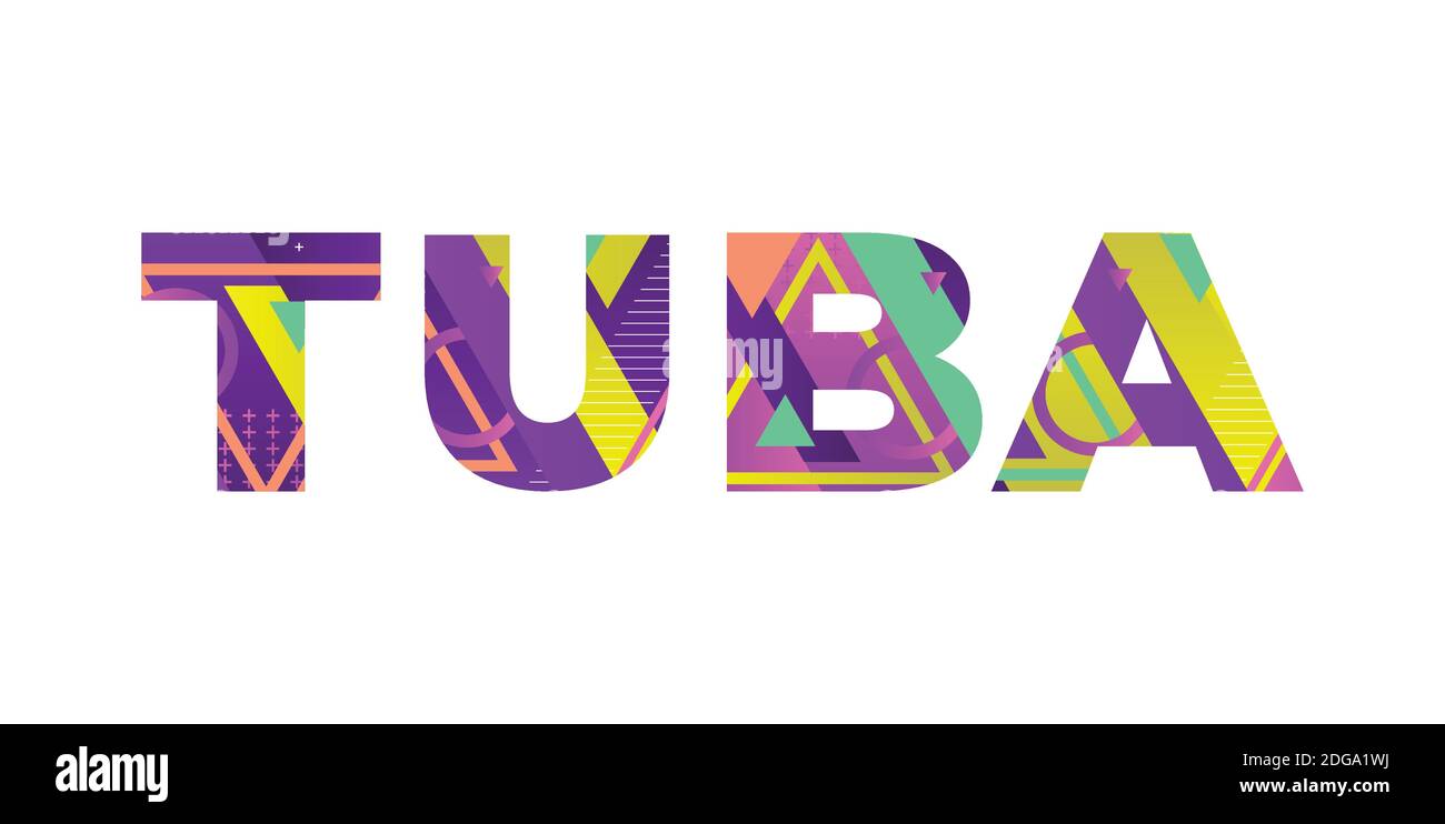 The word TUBA concept written in colorful retro shapes and colors