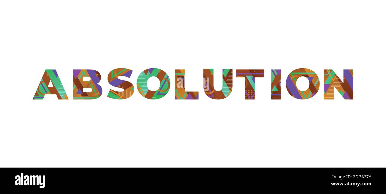 The word ABSOLUTION concept written in colorful retro shapes and colors