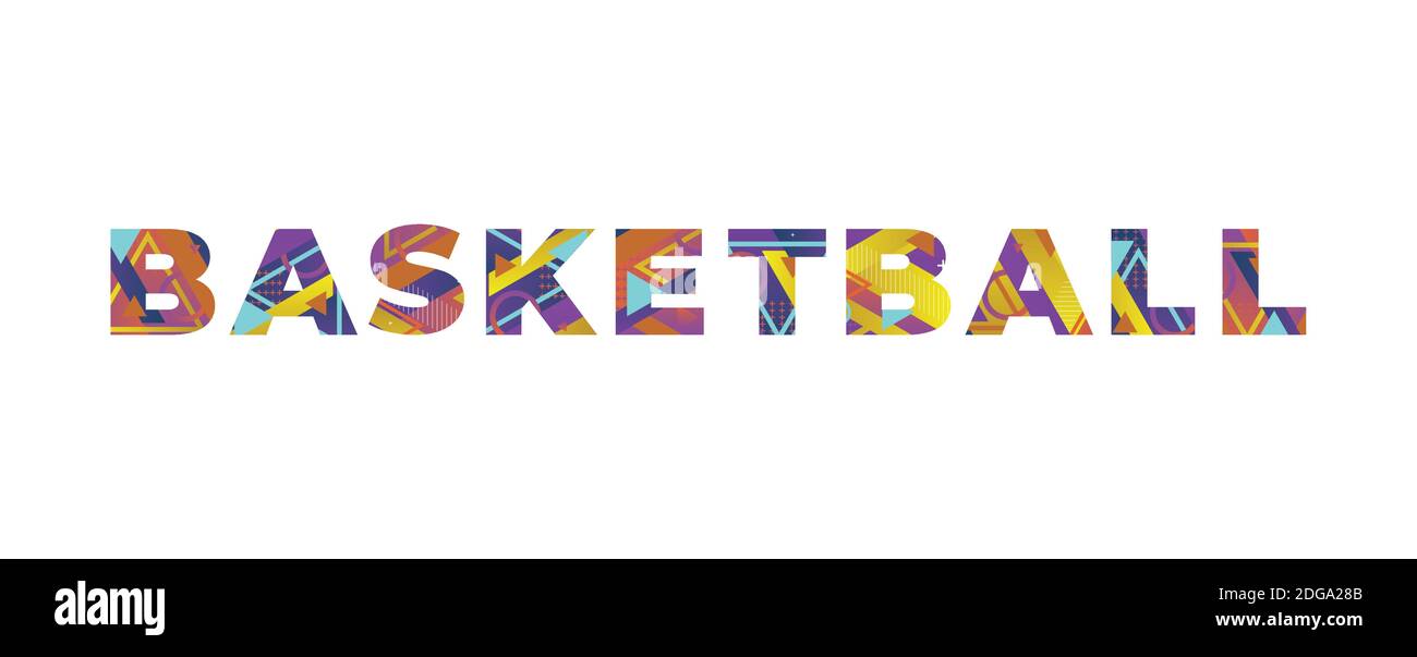 The word BASKETBALL concept written in colorful retro shapes and colors