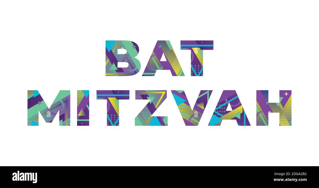 The words BAT MITZVAH concept written in colorful retro shapes and