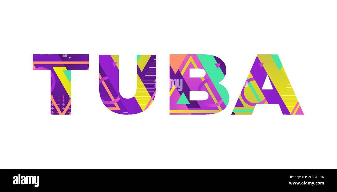 The word TUBA concept written in colorful retro shapes and colors
