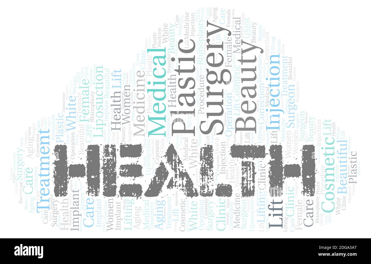 Health typography word cloud create with text only. Stock Photo