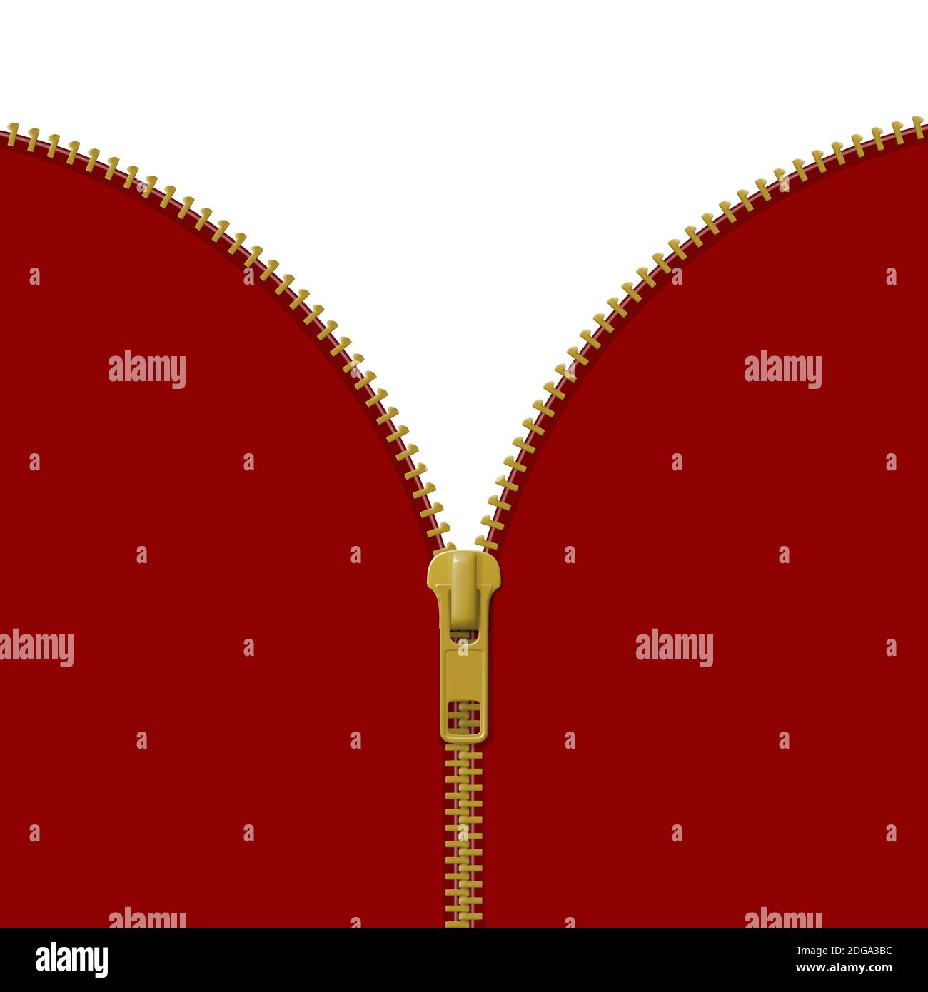 Zipper lock half open on red and white background Stock Vector
