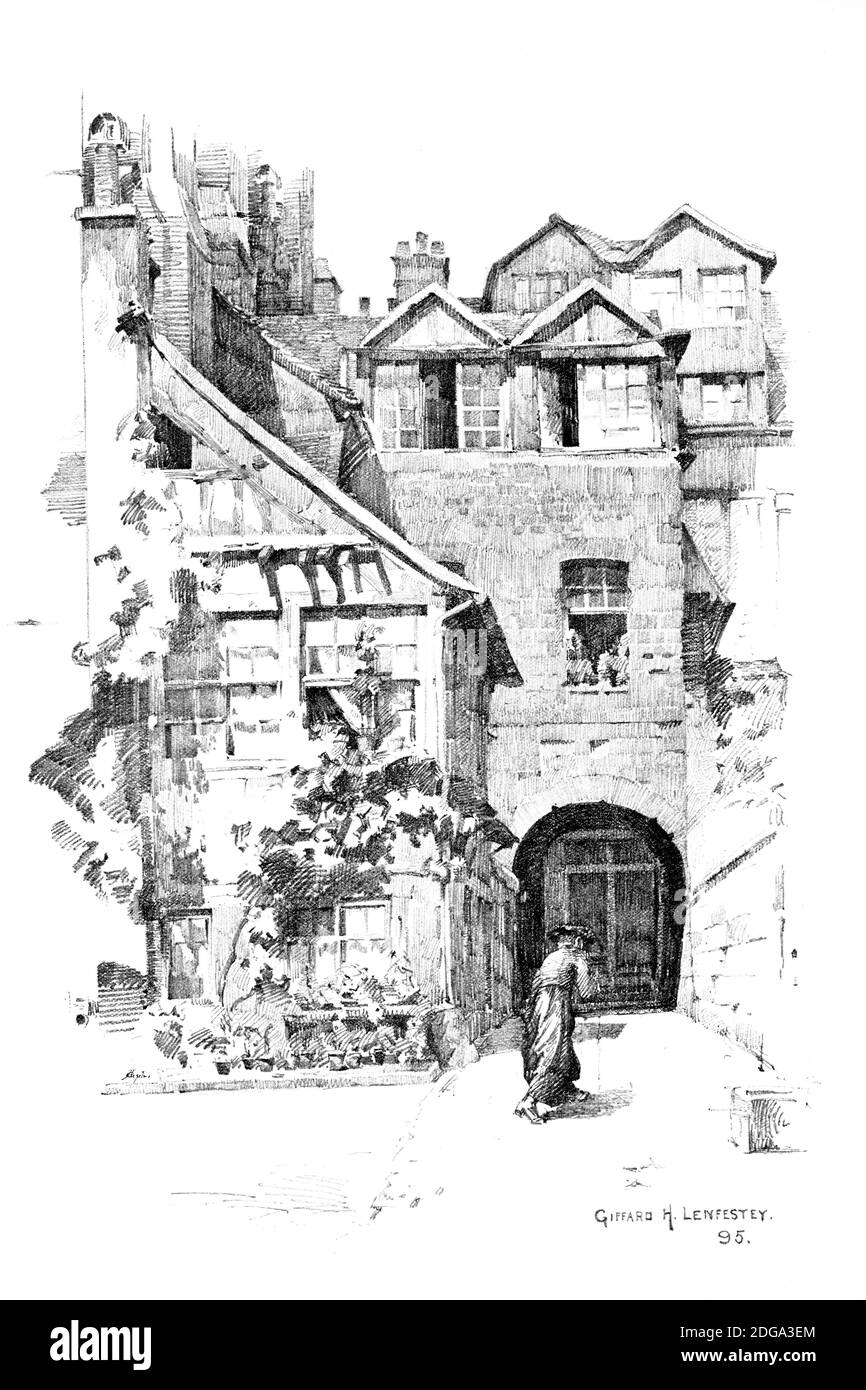 An Old Corner, Rouen, 1995 half-tone pencil drawing by Giffard H Lenfestey reproduced in 1896 The Studio an Illustrated Magazine of Fine and Applied A Stock Photo