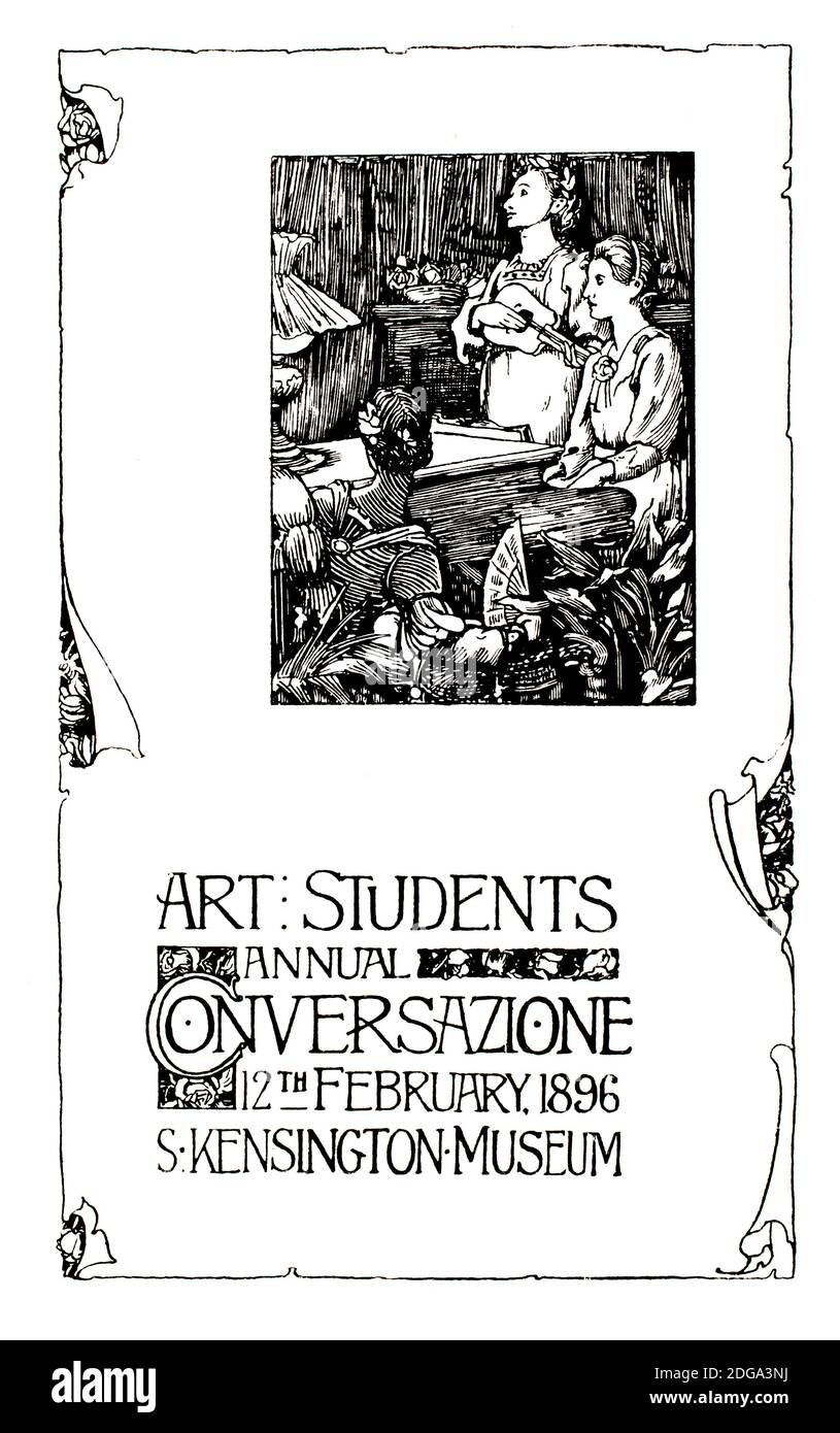 Art Students’ Annual Conversazione, South Kensington (Victoria and Albert) Museum, National Competition entry, programme cover by T J Overnell from 18 Stock Photo