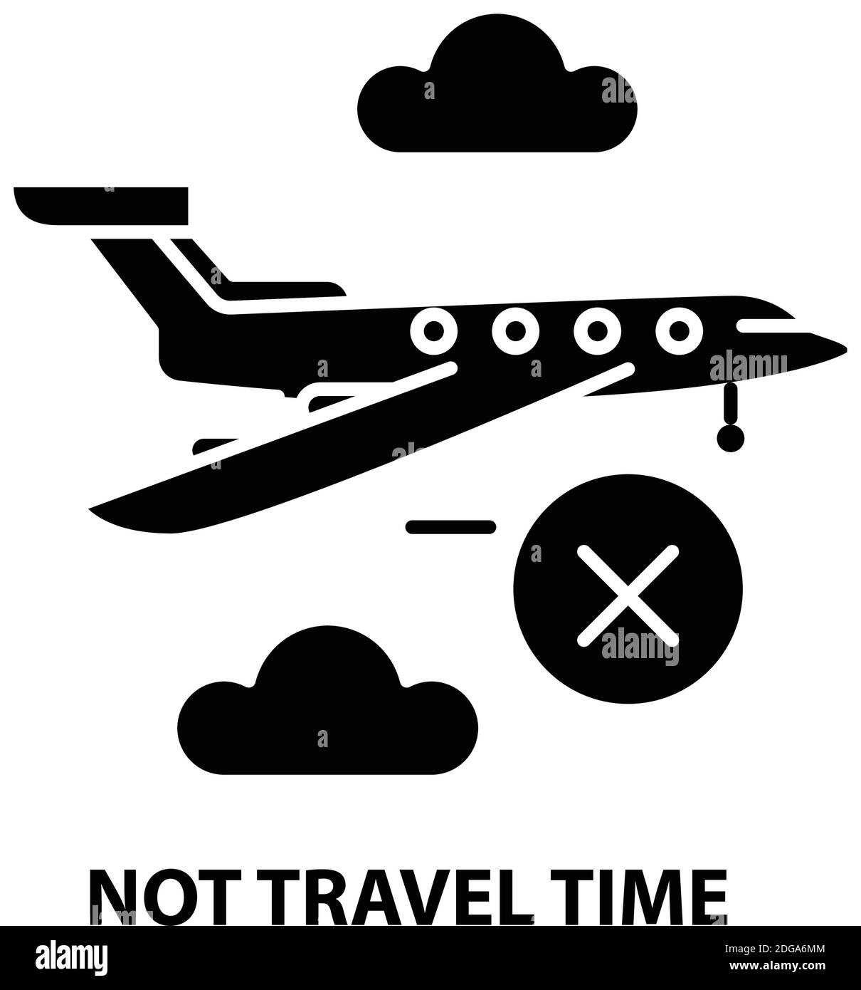 not travel time icon, black vector sign with editable strokes, concept illustration Stock Vector