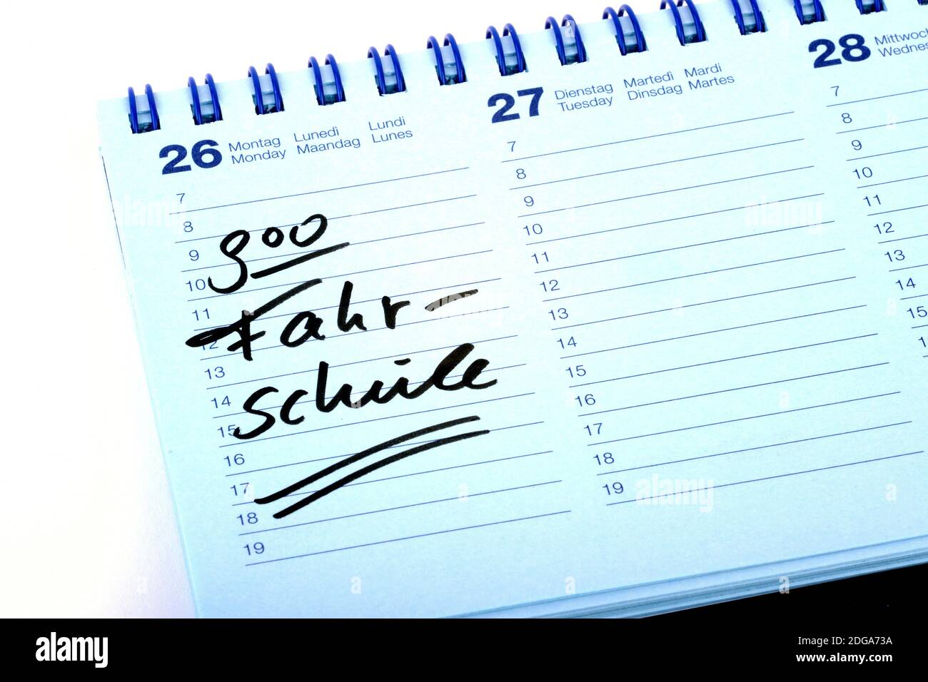 Termineintrag " Fahrschule " in einem Terminkalender Stock Photo