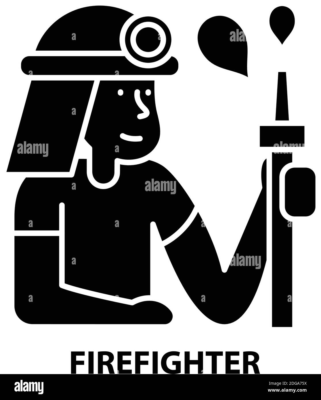 firefighter icon, black vector sign with editable strokes, concept illustration Stock Vector