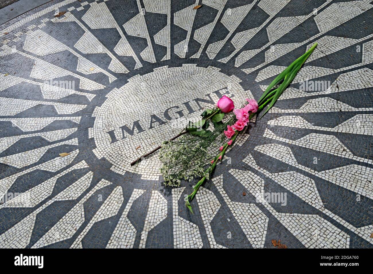 Imagine,John Lennon Memorial, Central park New York,NY,USA,memorial mosaic,Strawberry Fields by Bruce Kelly,West 72nd Street Stock Photo