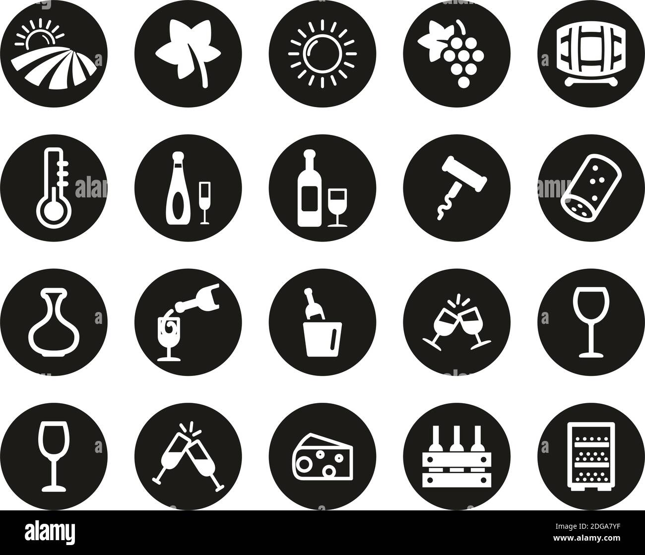 Wine Or Winery Icons White On Black Flat Design Circle Set Big Stock