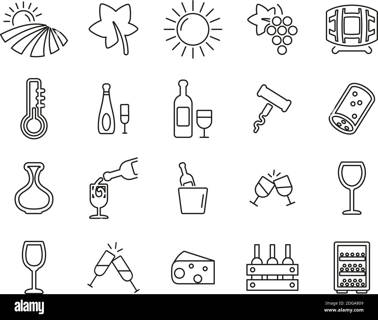 Wine Or Winery Icons Black & White Thin Line Set Big Stock Vector