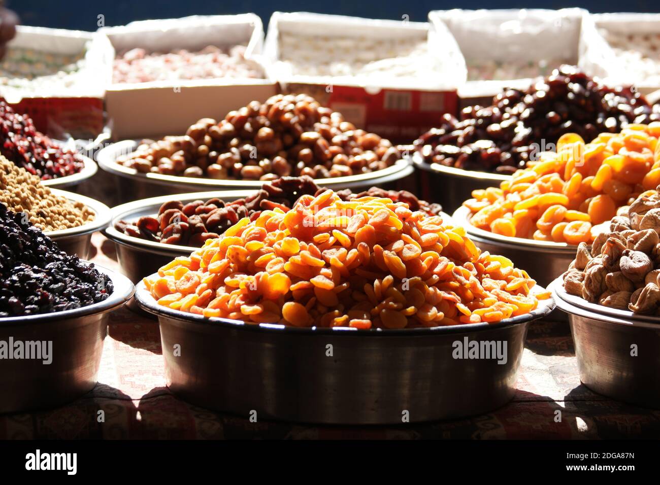Dried fruits for sale on stall at farmers market Stock Photo Alamy