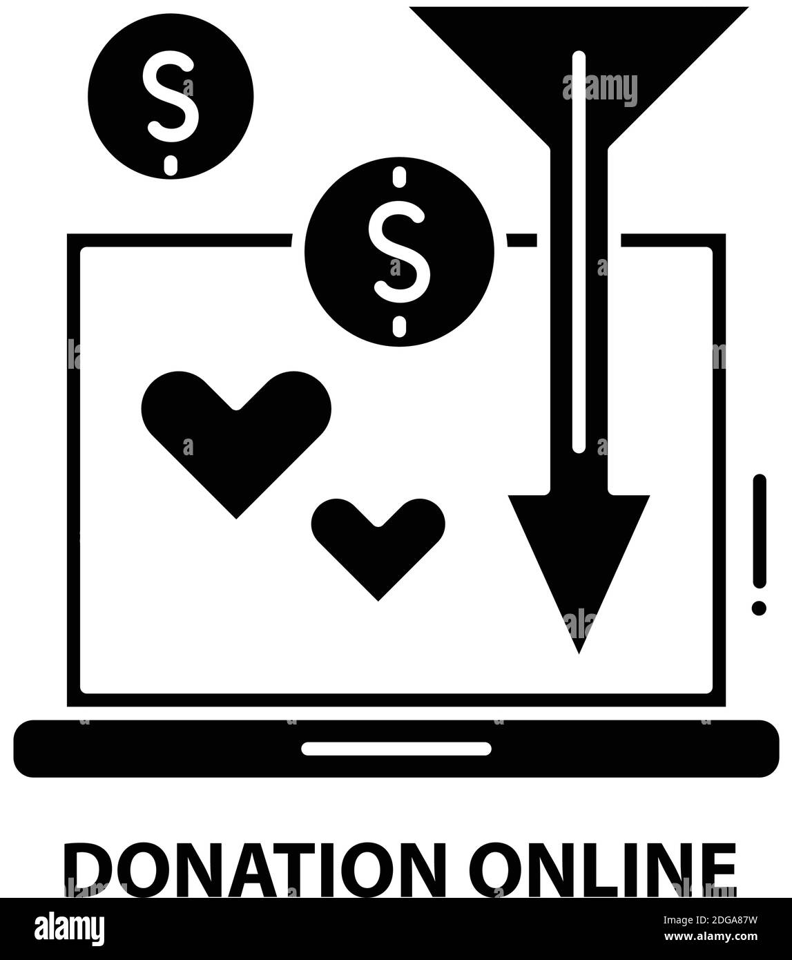 donation online icon, black vector sign with editable strokes, concept illustration Stock Vector