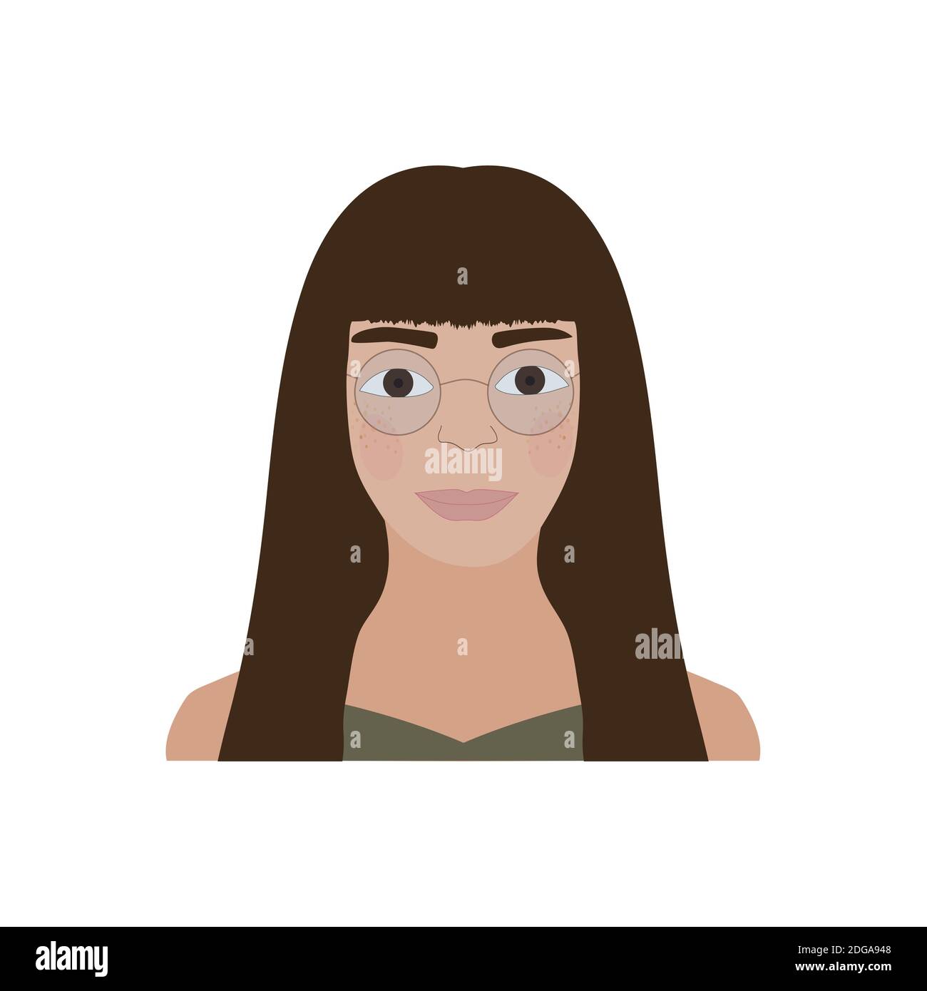 Full face of a teenage vector girl with long dark hair. Avatar for social networks. Stock Vector