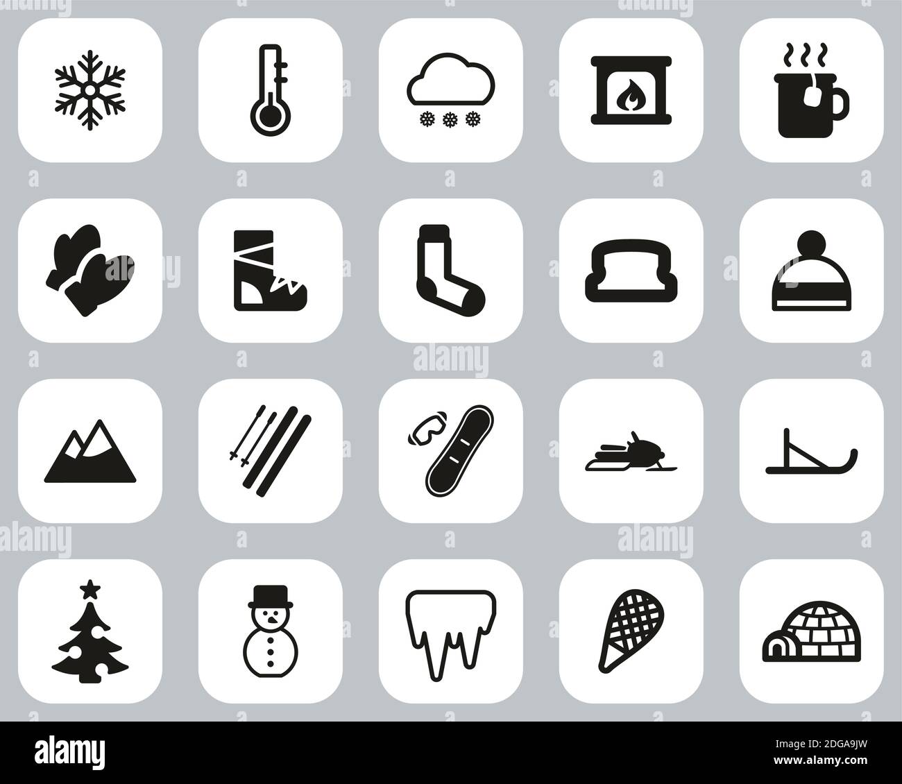 Winter Icons Black & White Flat Design Set Big Stock Vector