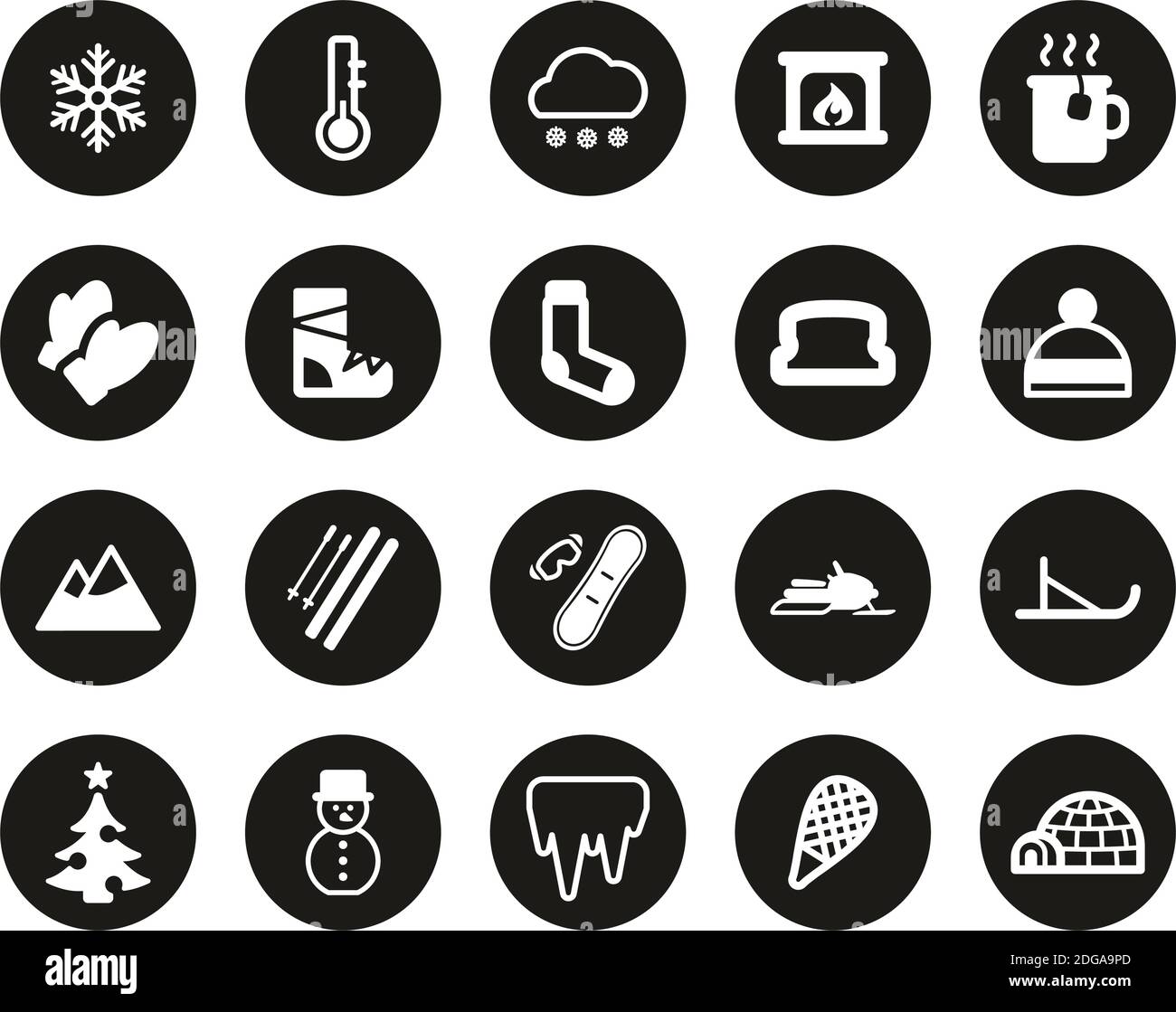 Winter Icons White On Black Flat Design Circle Set Big Stock Vector ...