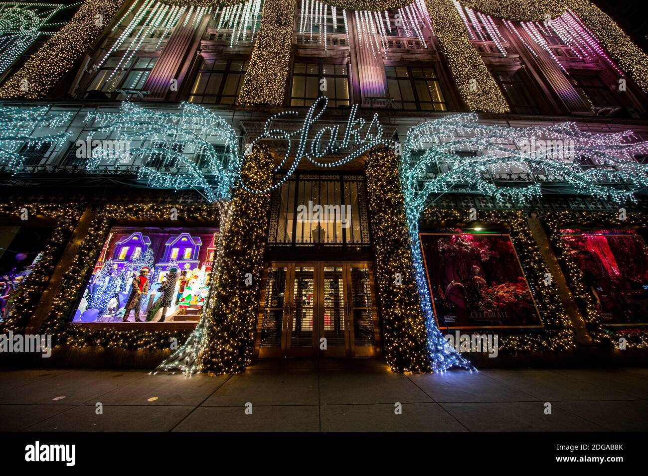The impressive Christmas light display on Saks Fifth Avenue in New York City. (Photo: Gordon Donovan) Stock Photo