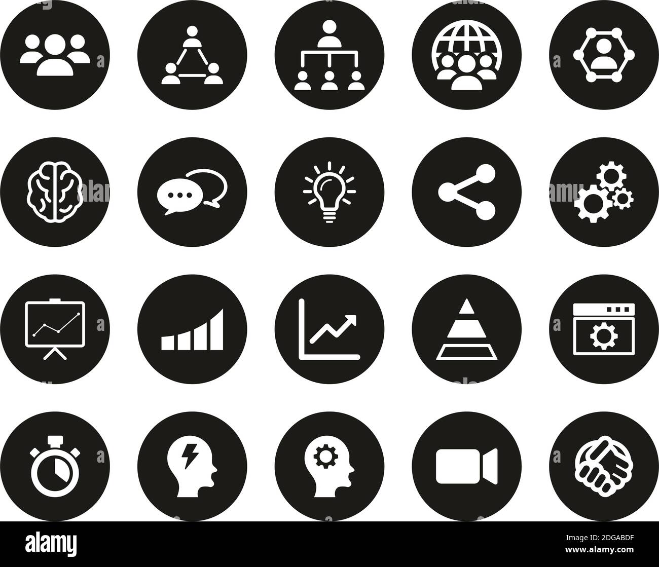 Work Productivity Icons White On Black Flat Design Circle Set Big Stock ...
