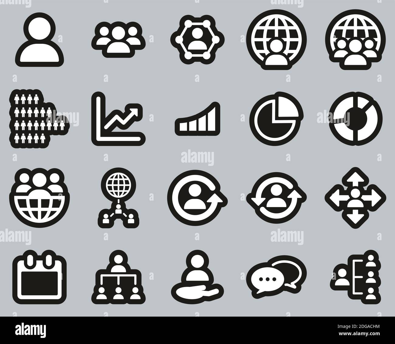 World Population Icons White On Black Sticker Set Big Stock Vector ...
