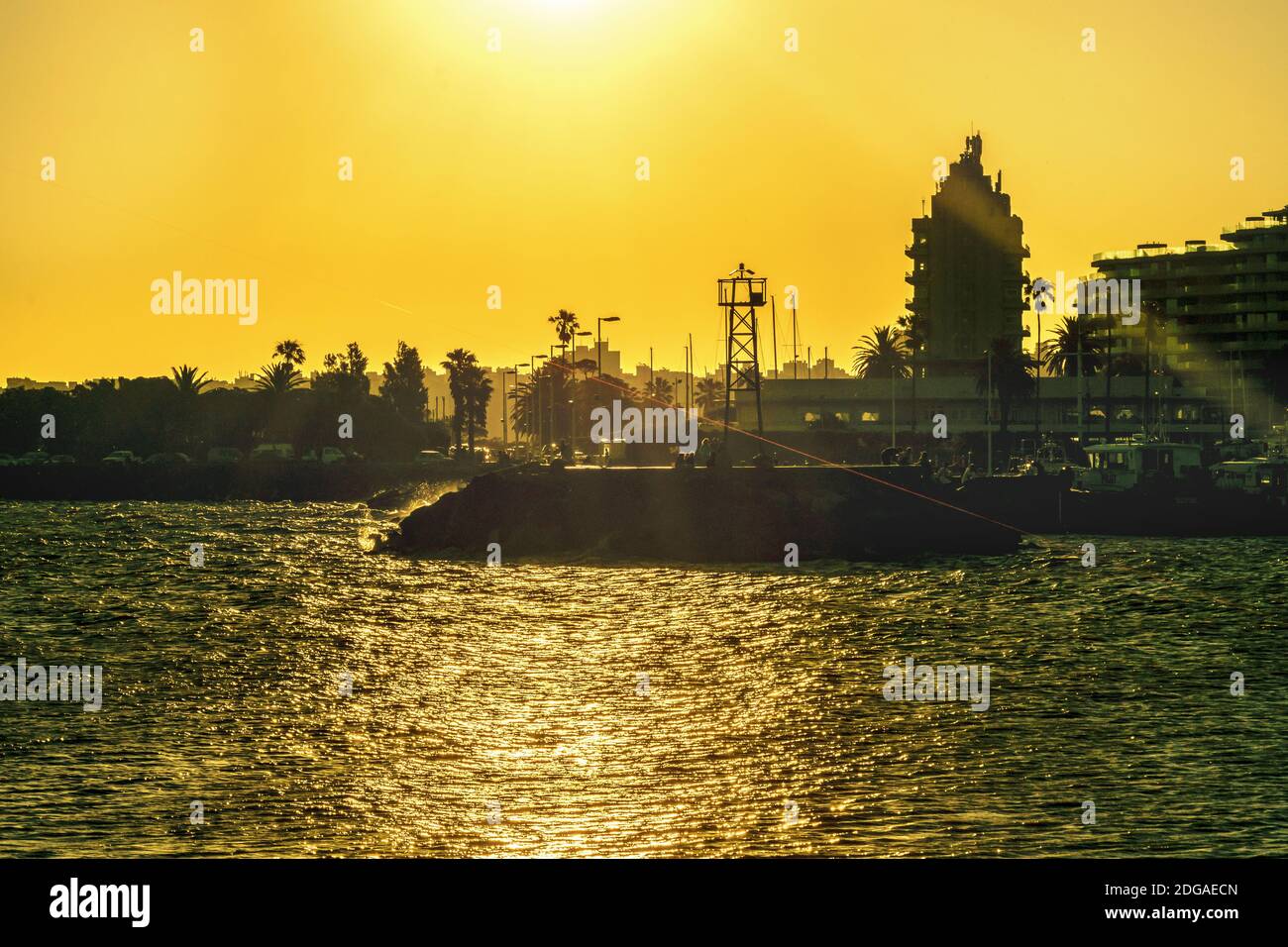 Montevideo Coastal Sunset Scene Stock Photo