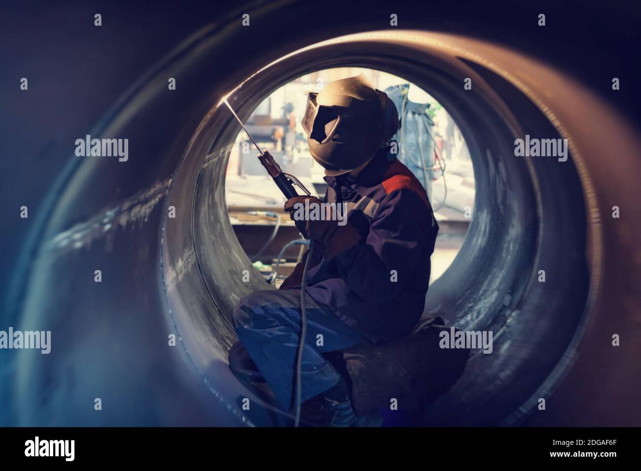 Repair of parts of the apparatus for manual arc welding Stock Photo