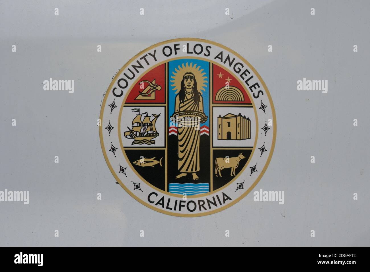 Detailed view of County of Los Angeles California logo on a van outside of Los Angeles County Regional Offices, Thursday, Nov. 5, 2020, in Downey, Cal Stock Photo