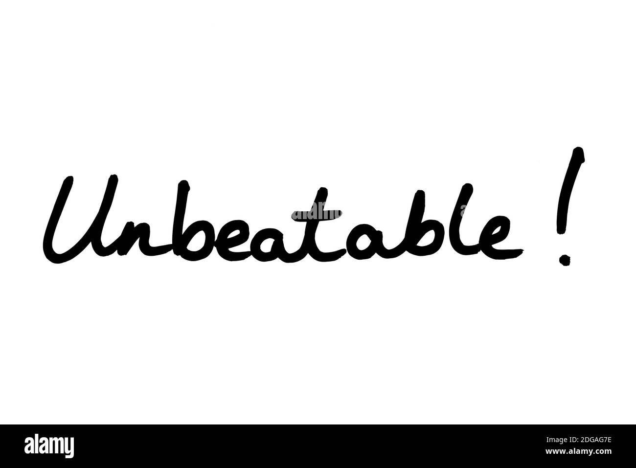 Unbeatable! handwritten on a white background. Stock Photo