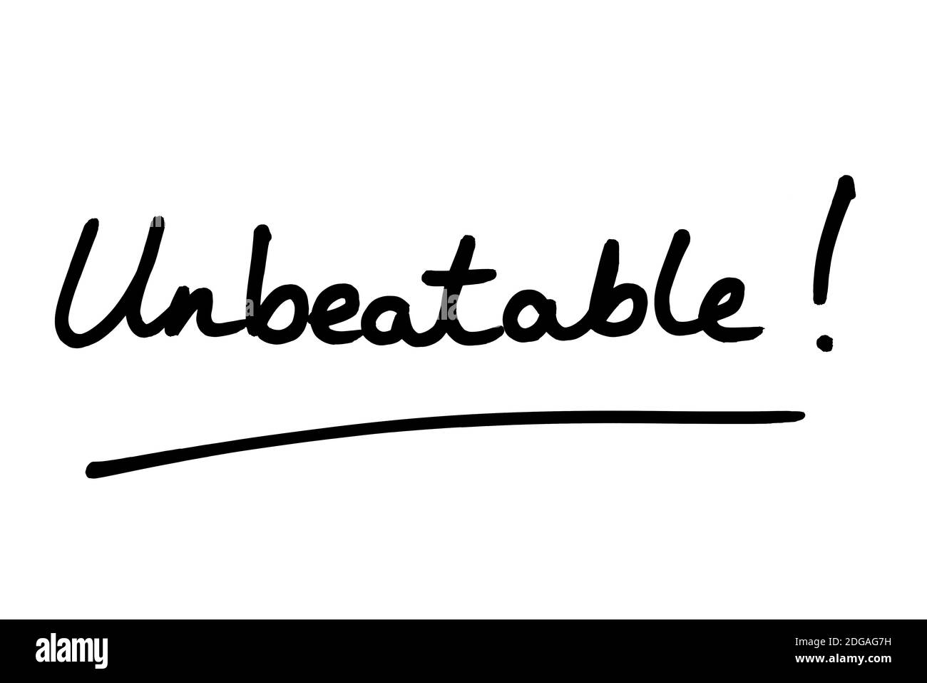 Unbeatable! handwritten on a white background. Stock Photo