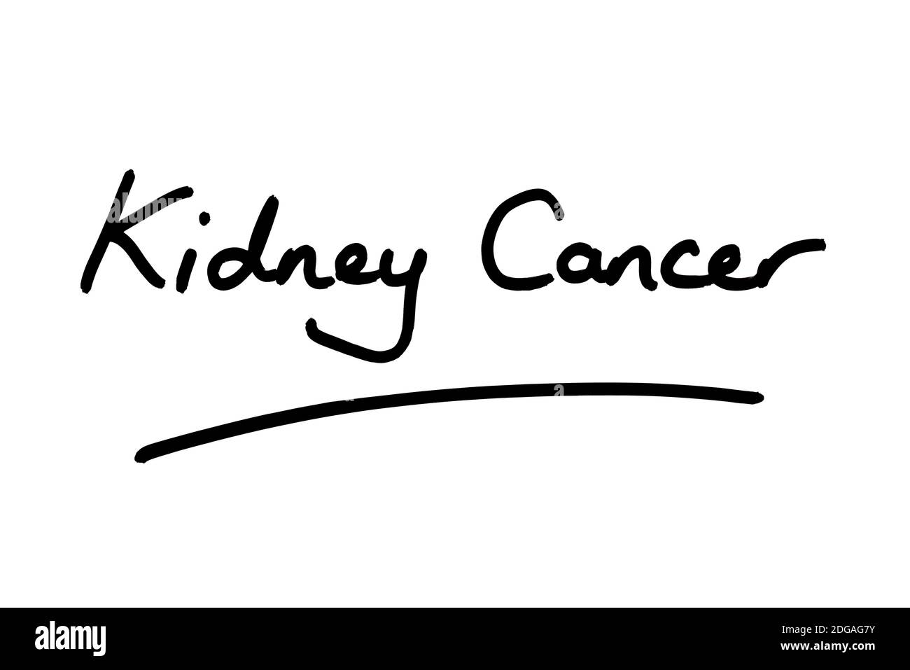 Kidney Cancer handwritten on a white background. Stock Photo