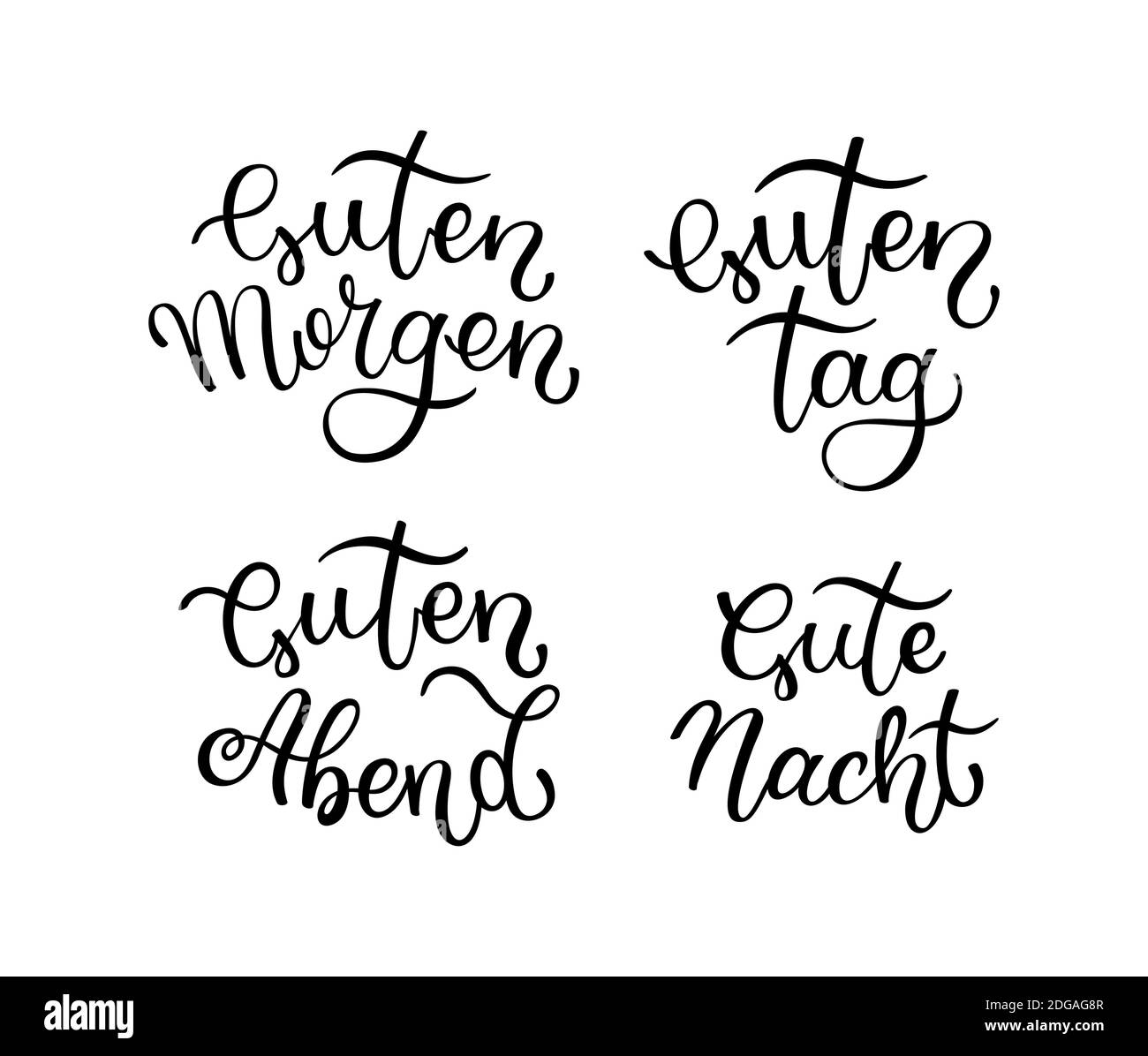 Hand lettering Good morning, Good day, Good evening, Good night. German letters Stock Vector