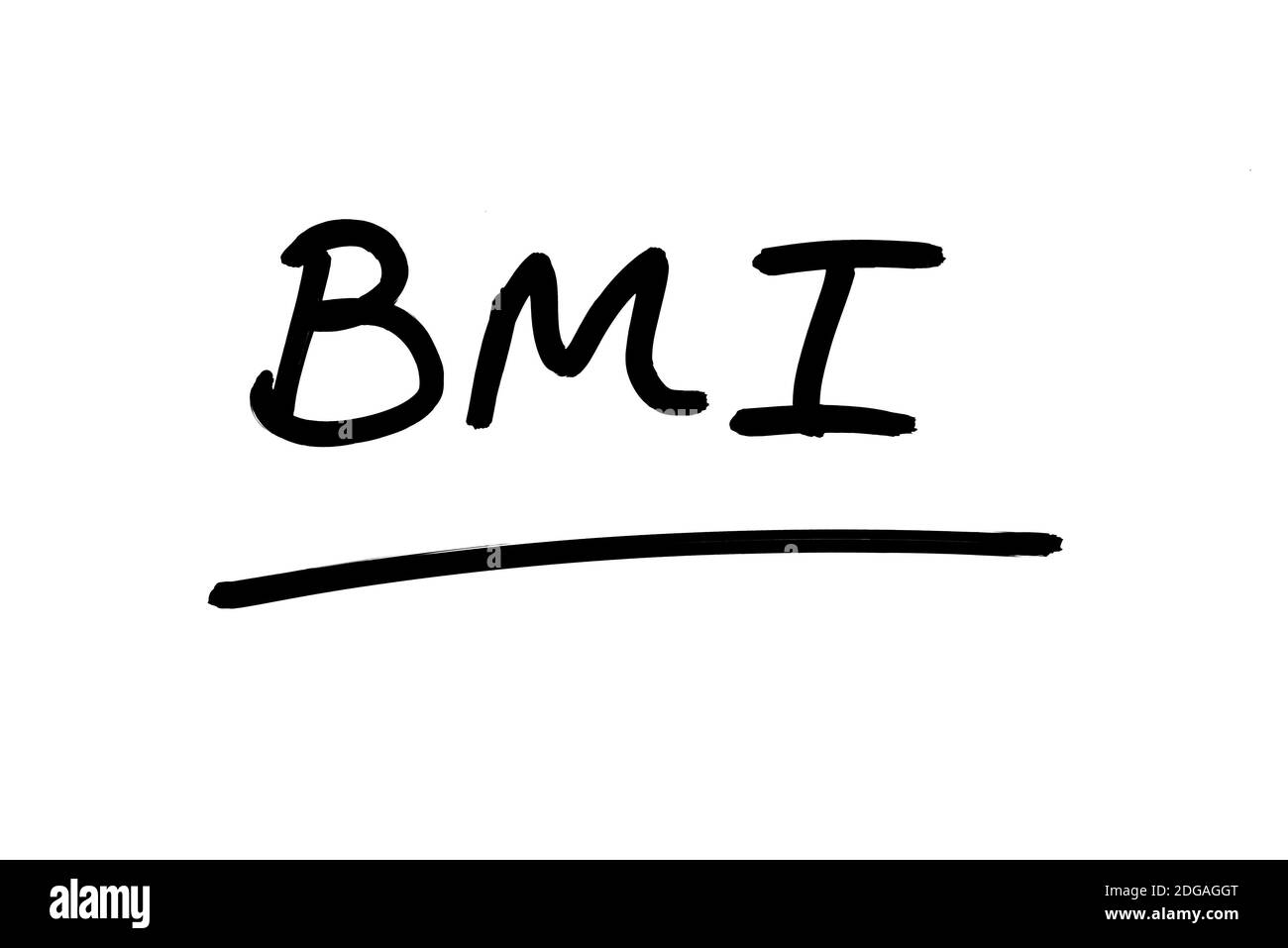 The abbreviation BMI meaning Body Mass Index, handwritten on a white