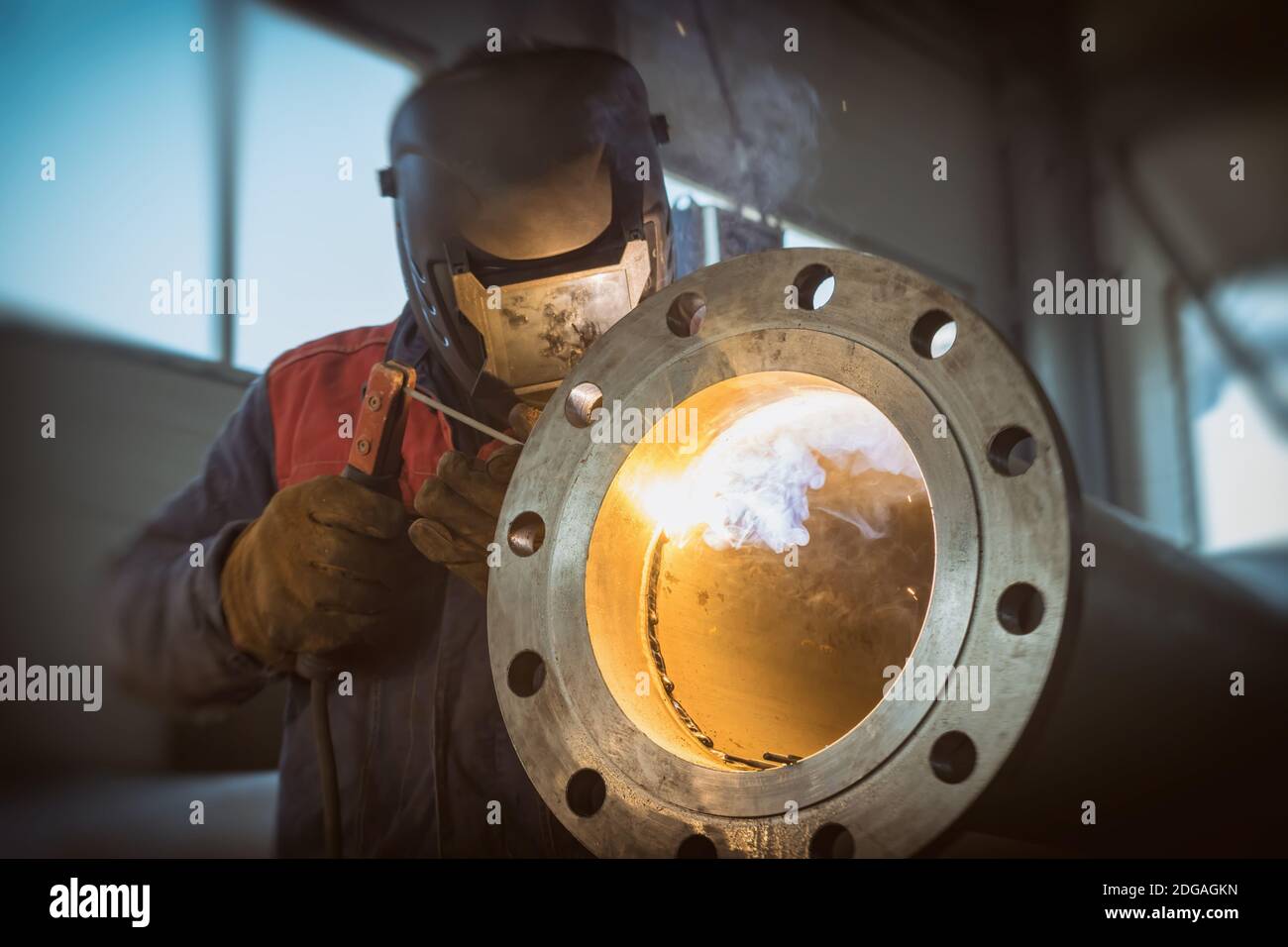 Flat welding flange to the pipe steel Stock Photo