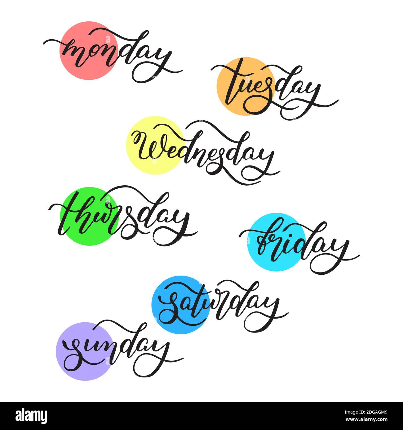 Handwritten days of the week monday, tuesday, wednesday, thursday, friday, saturday  sunday. Modern colorful design for calendar, weekly plan, organizer. Vector  illustration 6656246 Vector Art at Vecteezy