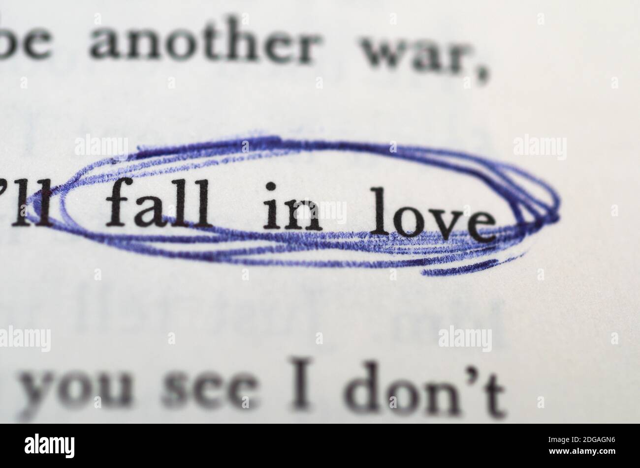 fall in love circled on book page Stock Photo