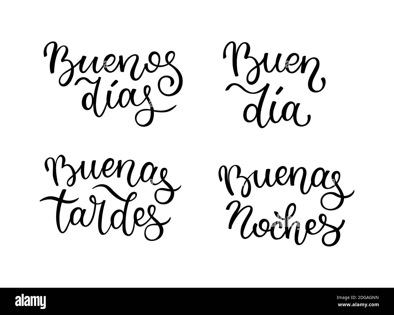 Hand lettering Good morning, Good day, Good evening, Good night. Spanish letters Stock Vector
