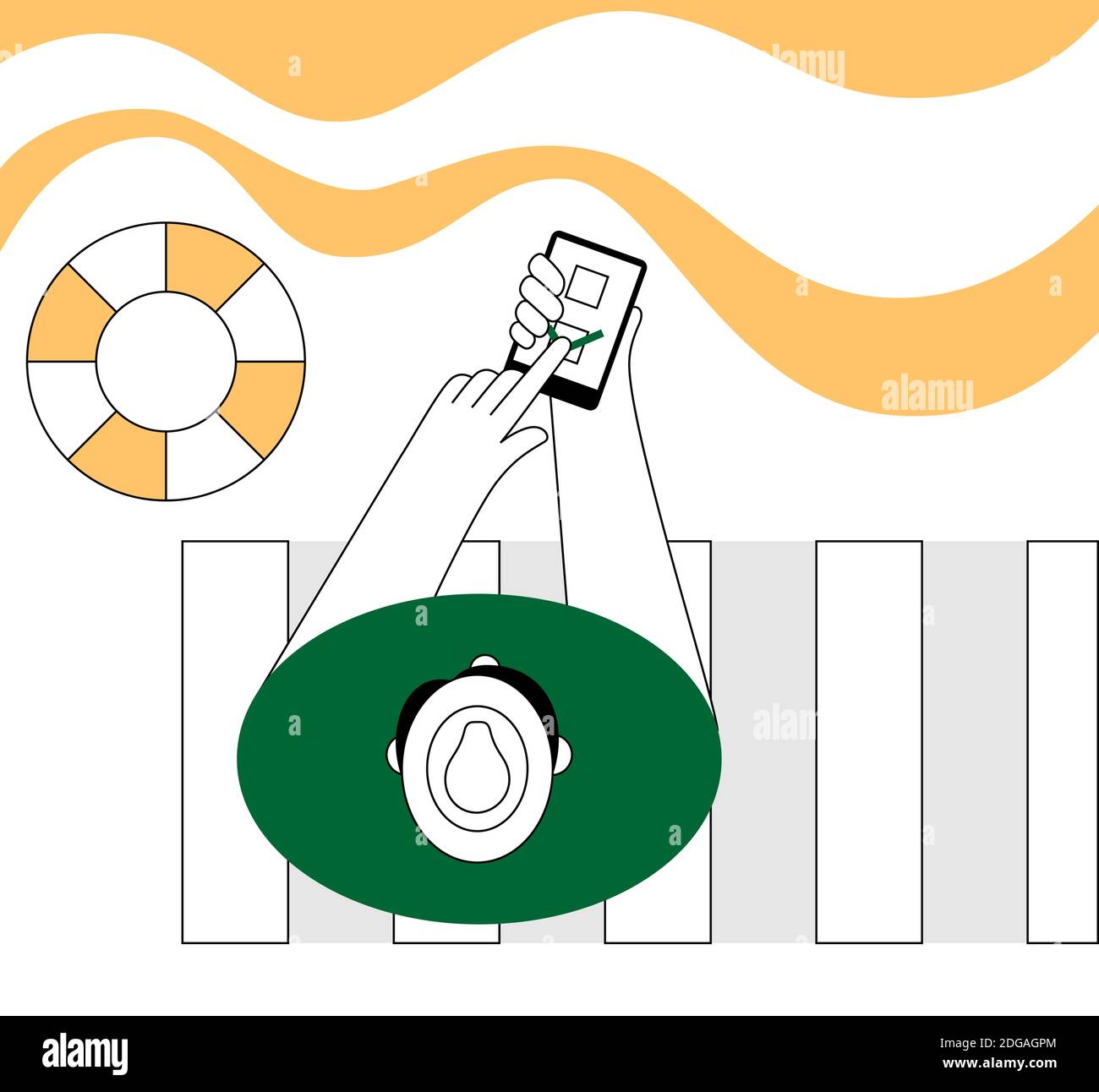 Online voting. A man makes a choice while on vacation. Flat illustration Stock Vector