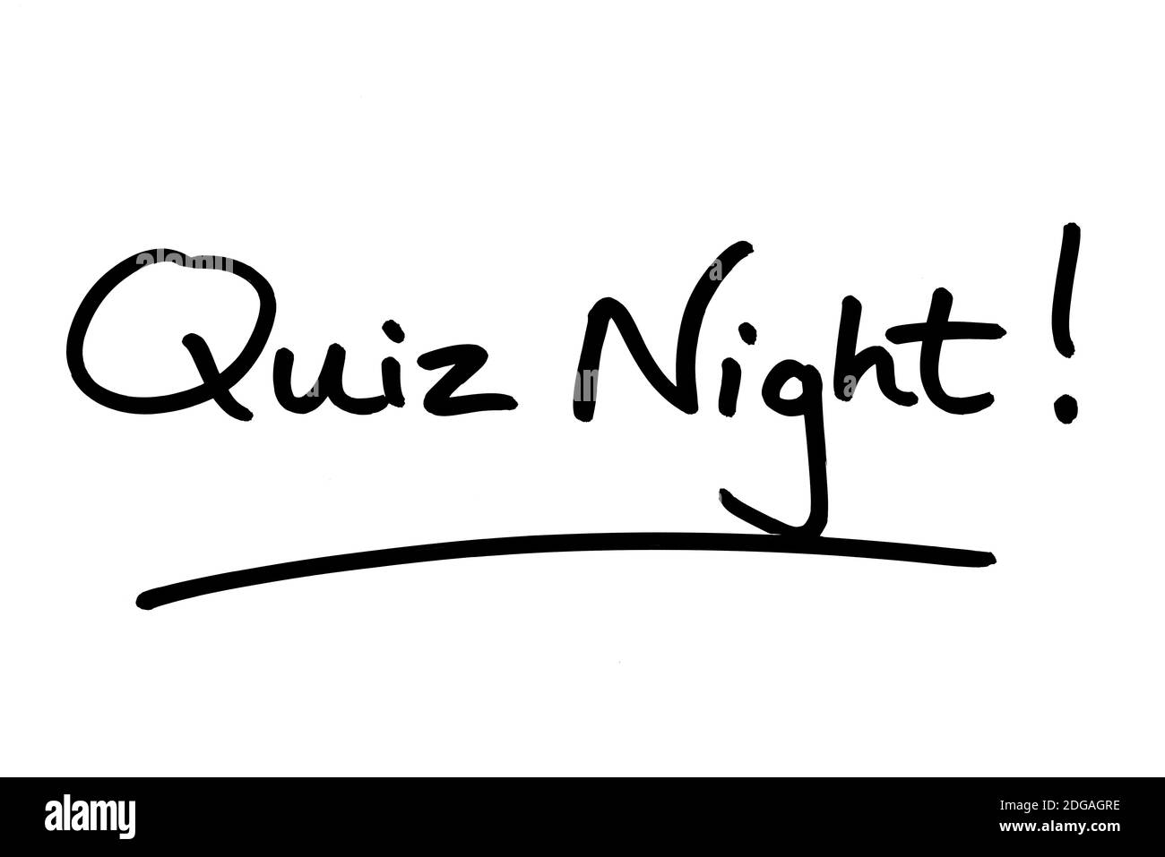 Quiz Night! handwritten on a white background. Stock Photo