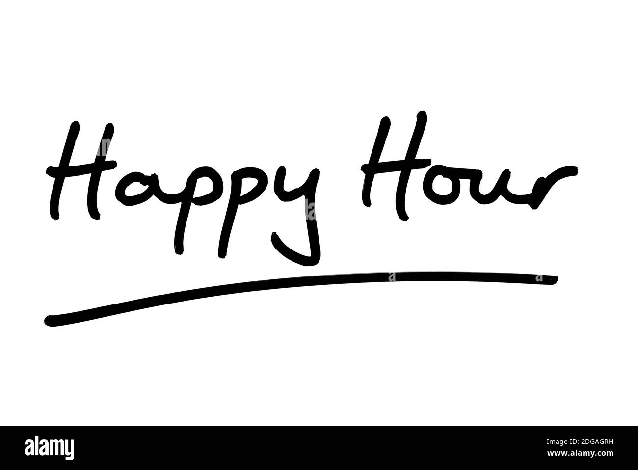 Happy Hour handwritten on a white background Stock Photo Alamy