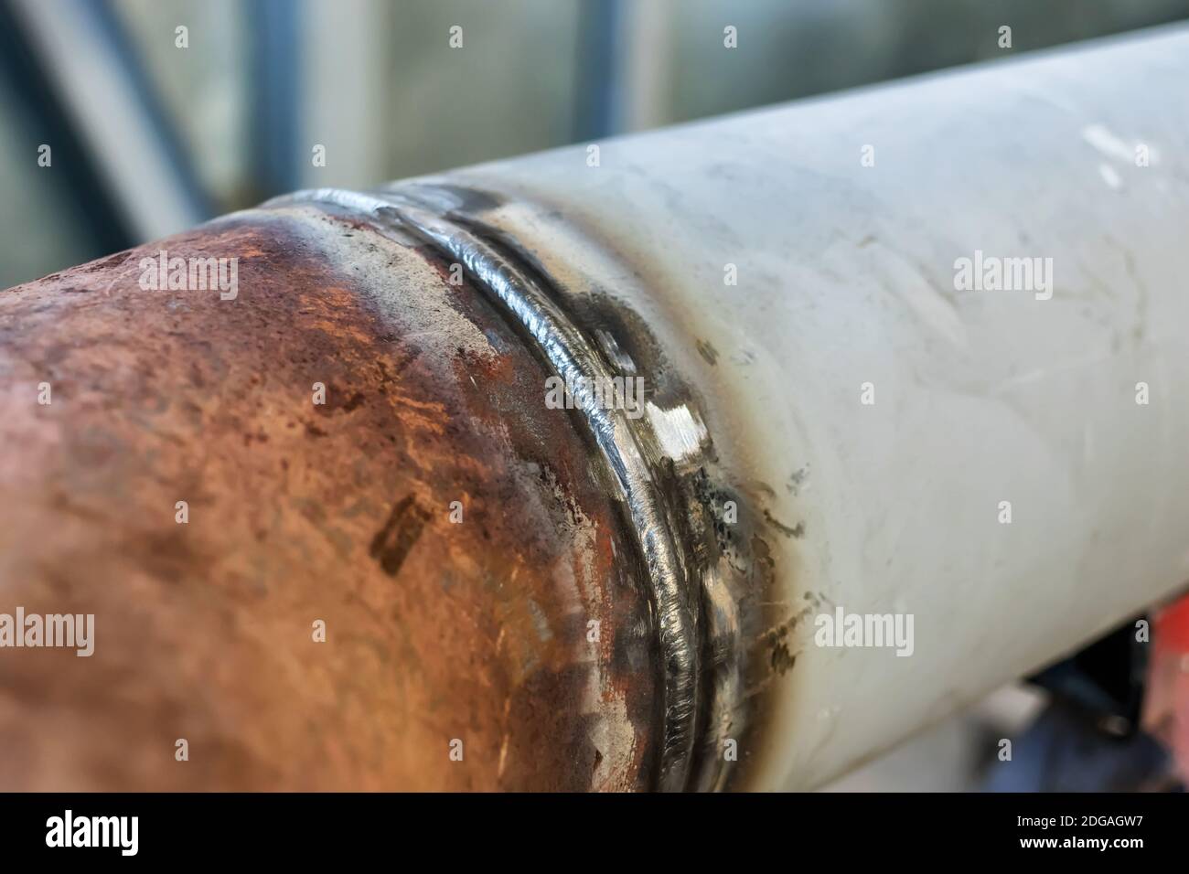 Annular butt welded seam tube Stock Photo