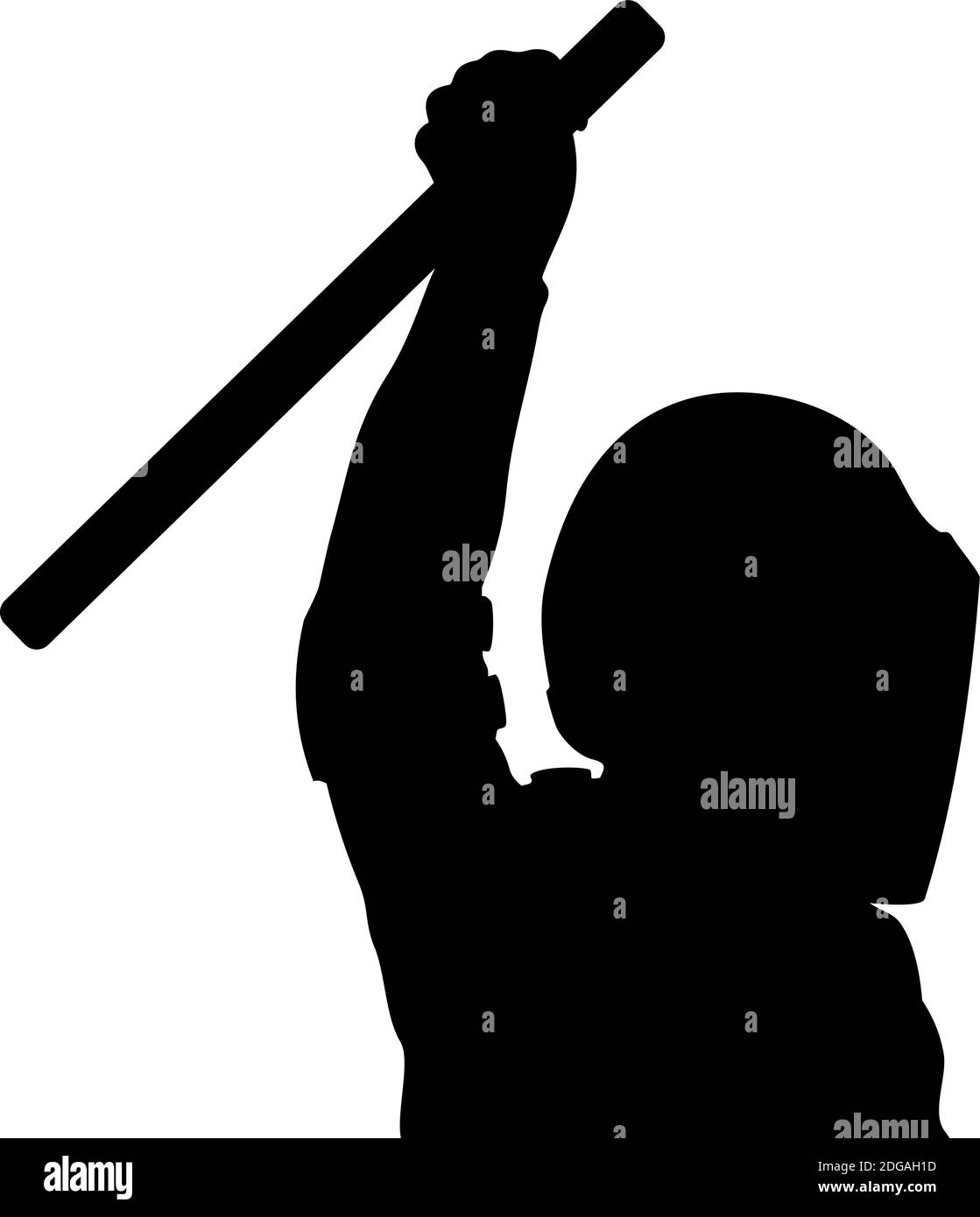 Silhouette policeman swings baton closeup. Illustration symbol icon Stock Vector