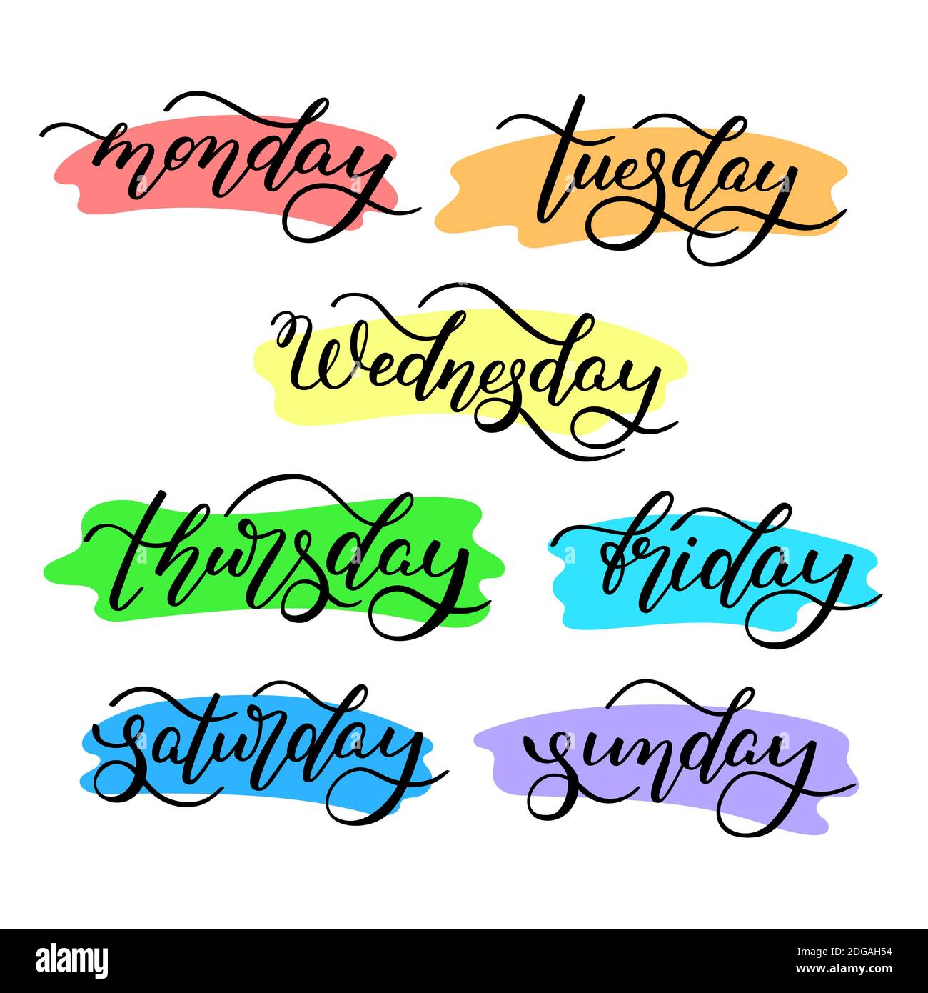 Handwritten days of the week monday, tuesday, wednesday, thursday, friday, saturday  sunday. Modern colorful design for calendar, weekly plan, organizer. Vector  illustration 6656246 Vector Art at Vecteezy