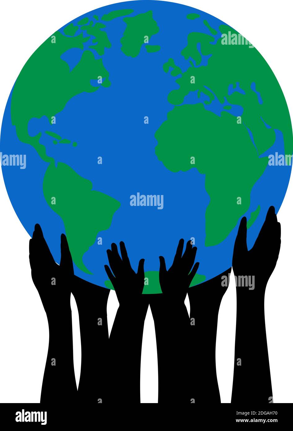 Silhouettes hands people holding the globe. Illustration symbol icon Stock Vector
