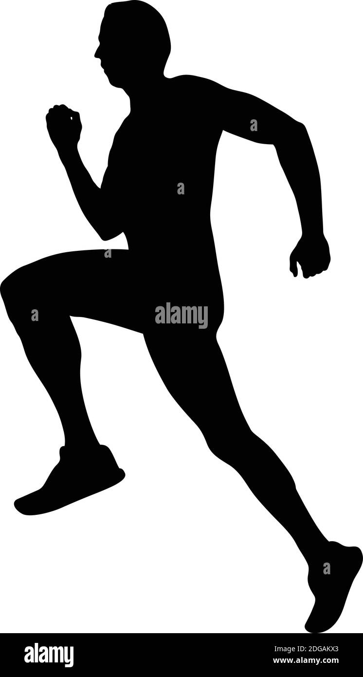 black silhouette male runner athlete running on white background Stock ...